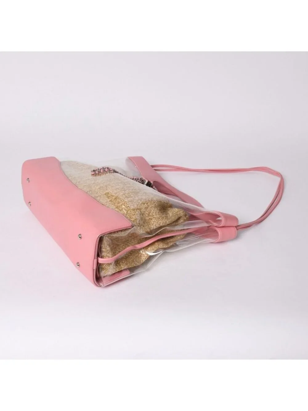 Chanel 31 Large Shopping Bag CC Logo Straw Leather Vinyl Pink